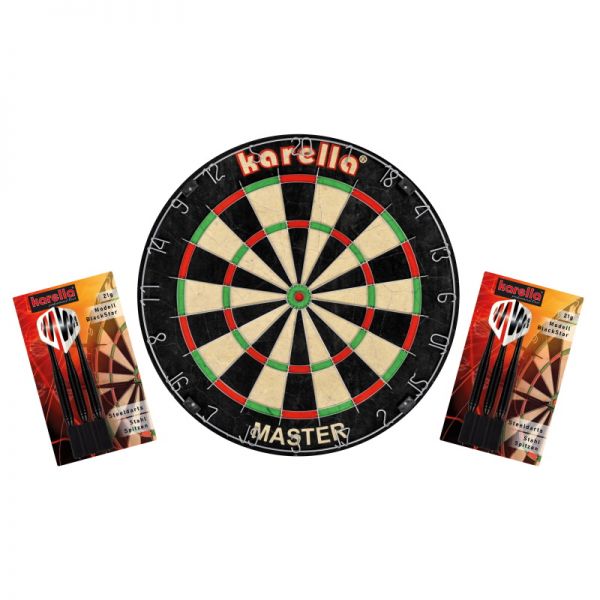 Karella Dartboard Master Set inkl. 2 Satz Steeldart-Pfeile (Karella Blackstar)
